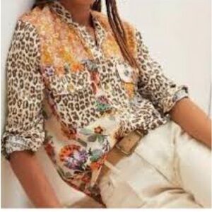 Anthropologie x Pilcro and Floral & Animal Print Patchwork Button Down Shirt XL